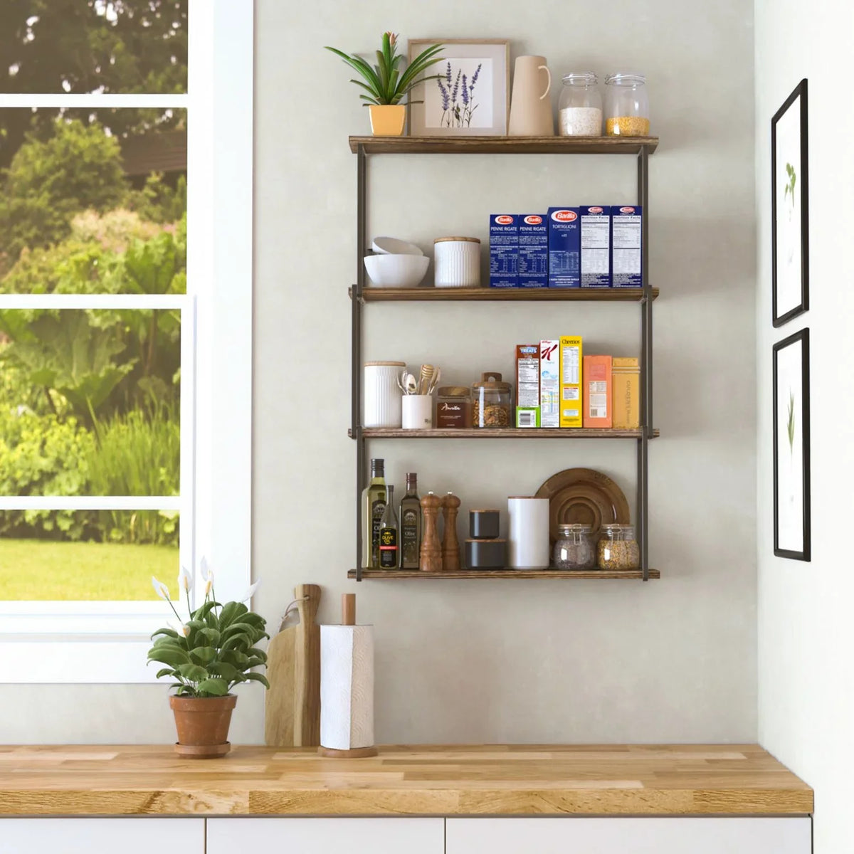 Porto Farmhouse Wood Natural Burned Organizer, 4-Tier for Laundry Shelves Kitchen Bookcases Storage Wallniture Wall Rustic Floating