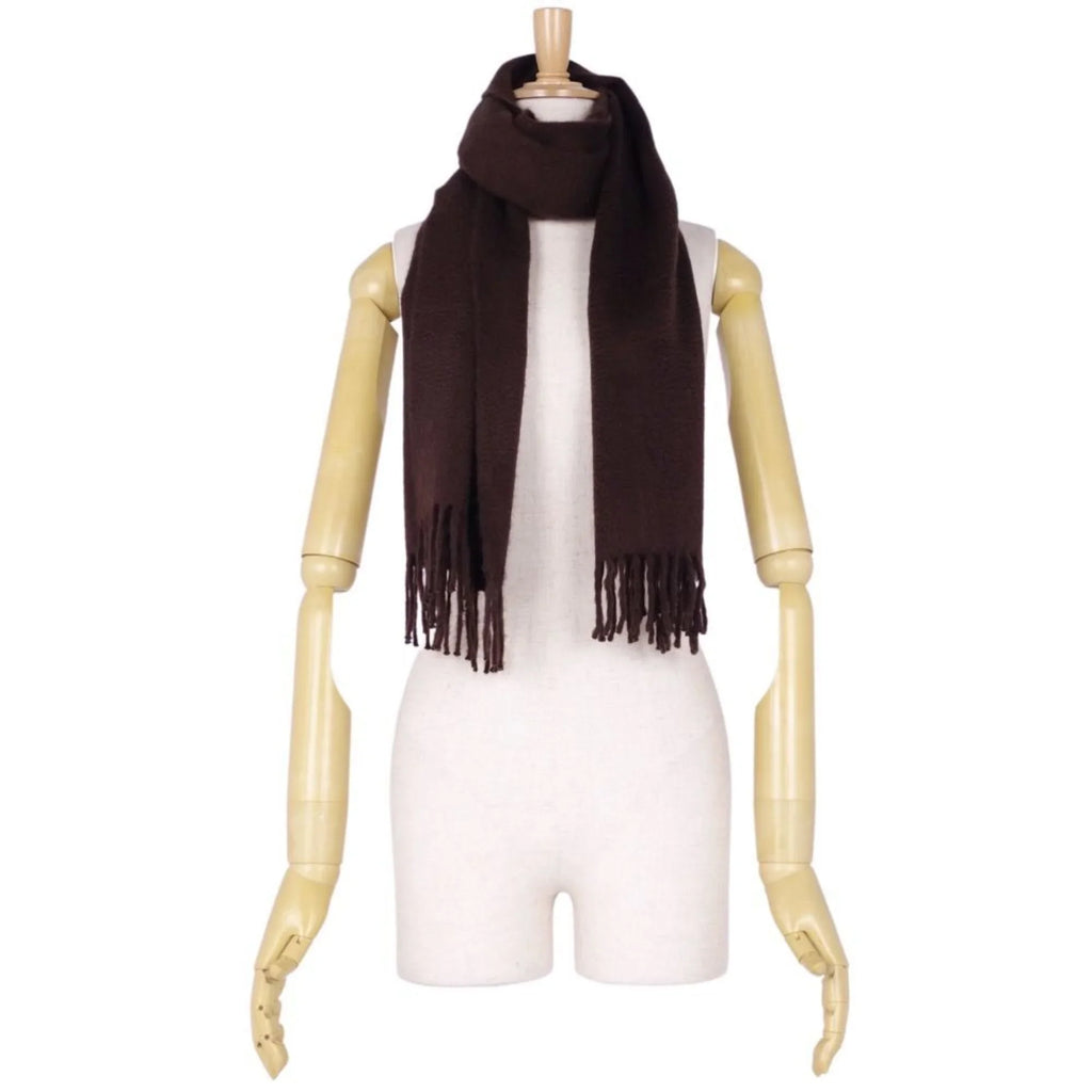 dark cashmere women's (Good) men's 100% scarf HERMES brown Pre-Owned embroidery