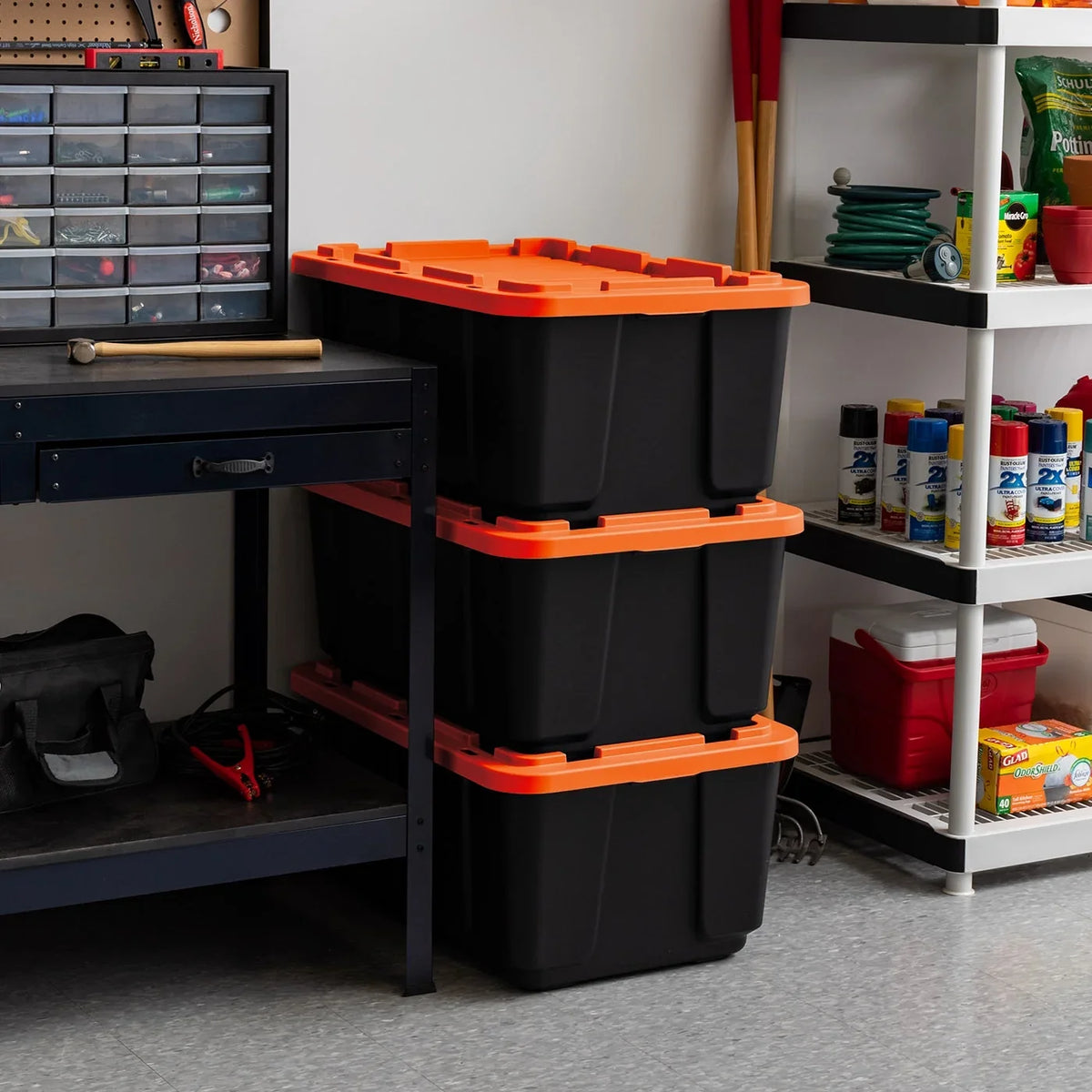 Orange Lid 3 Duty Tough Tote, Black Pack USA IRIS Utility with 108qt/27gal Heavy