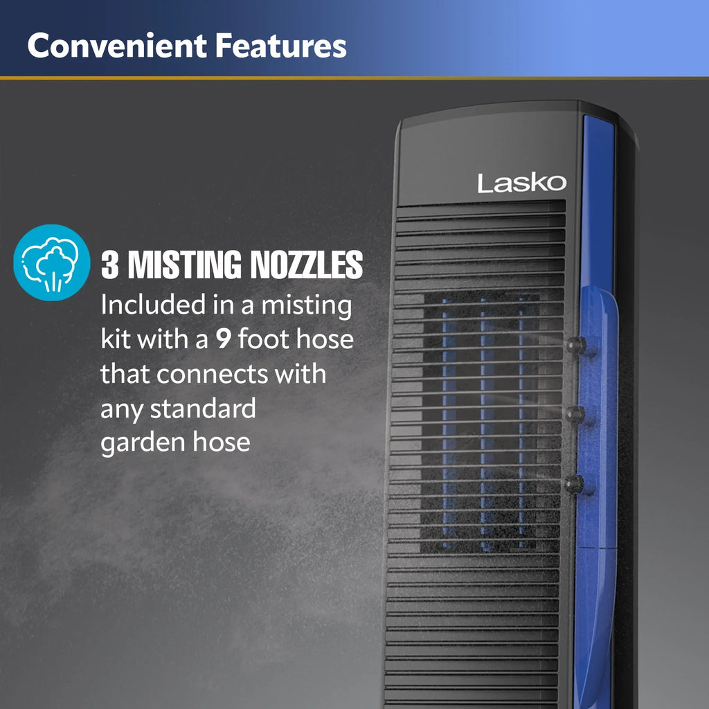 Misto 4 Misting Outdoor Foot 42” Black 10 Speeds, Power Lasko Cord, Fan Tower with YF300,
