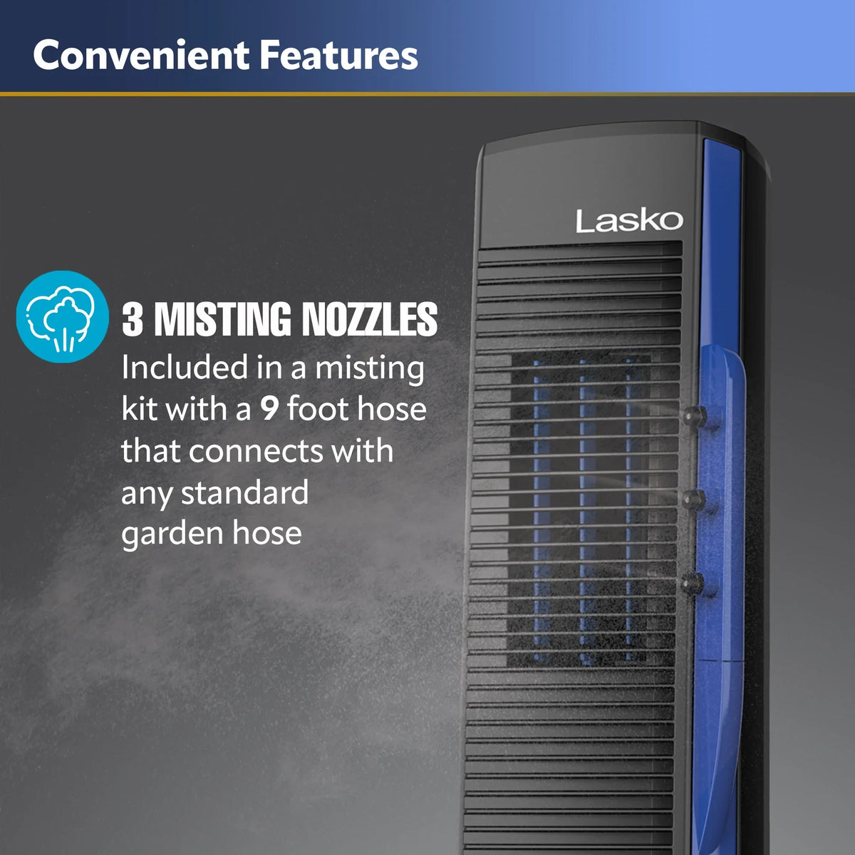 Misto 4 Misting Outdoor Foot 42” Black 10 Speeds, Power Lasko Cord, Fan Tower with YF300,