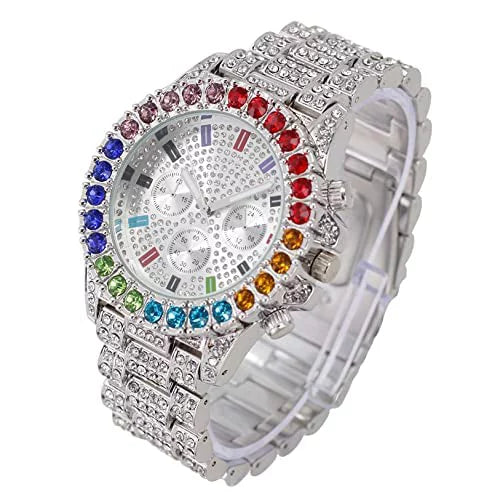on Out Sets Mens or Out Iced Bracelets Flame Rainbow Set. with Collection Charles Blinged Out (ST10327CO-ZZ Blast Single SLV) Combo Color Colourful Watch Iced Raymond