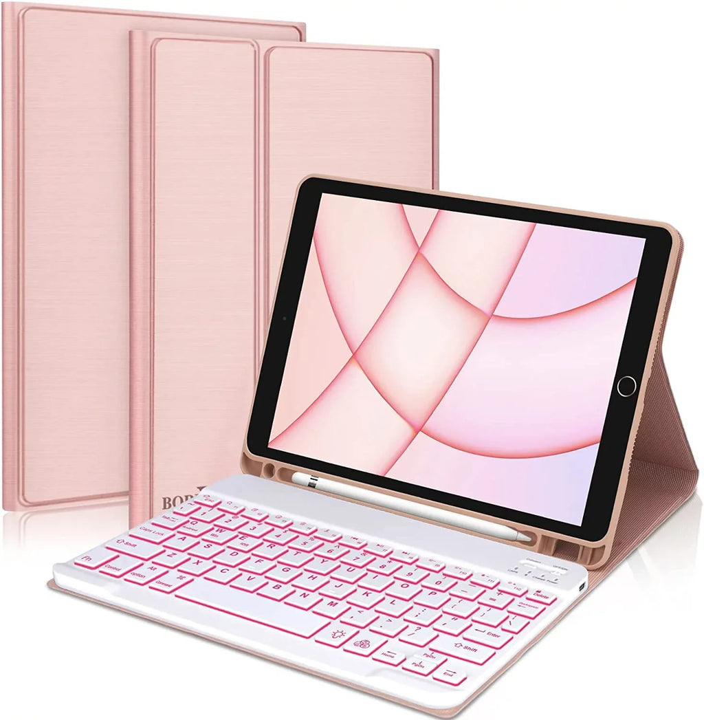 Keyboard Air Apple Kvago Built-in Holder Pencil for Bluetooth Case iPad Keyboard Pink 2022 iPad 5th Gen