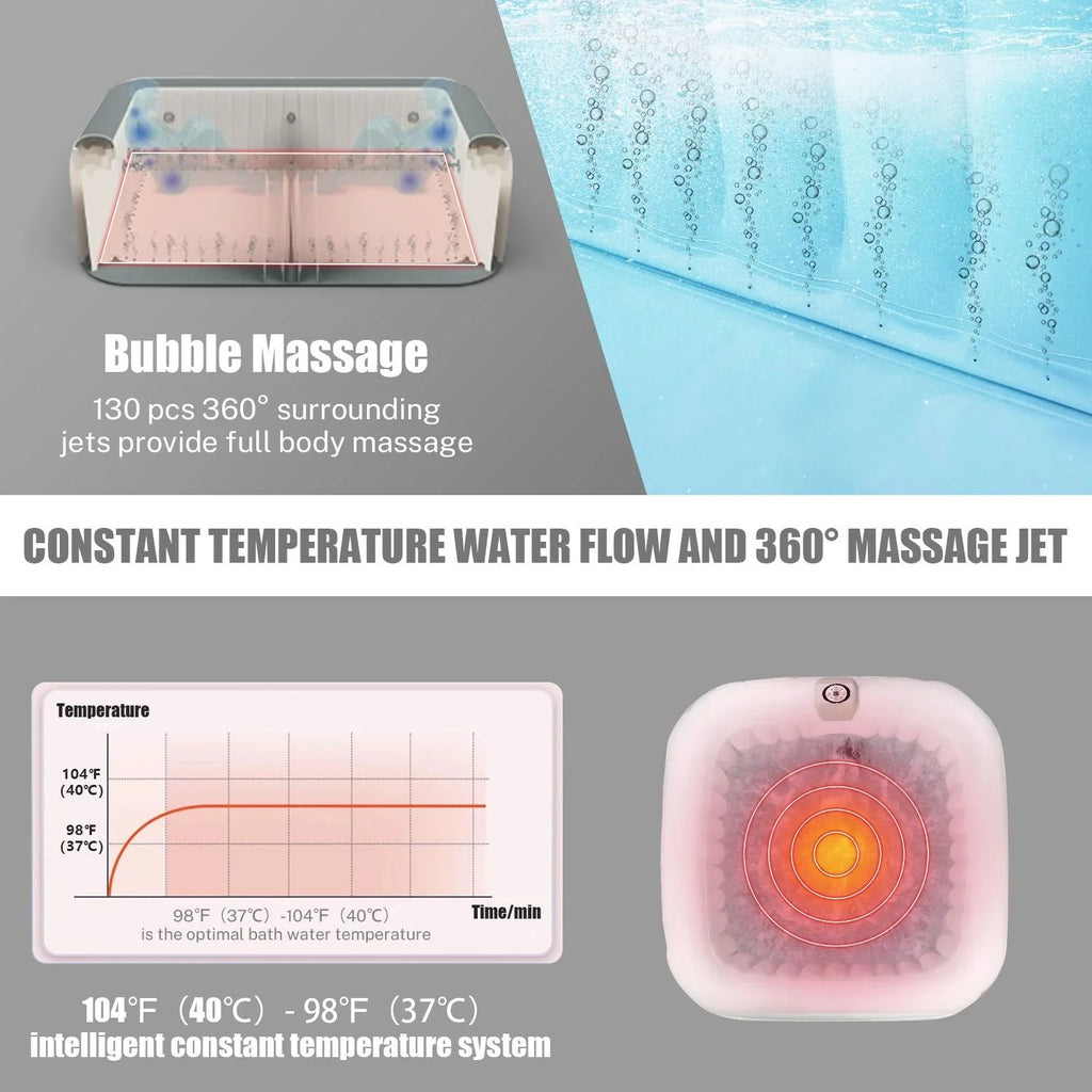 Hot Capacity Home Hidden 73''Inflatable Lockable with Storage Hot Spa 910L Jets, Person 130 Outdoor for Tub, 104℉, Max Indoor Mat, Tub Massage 6 Bag, Cover, Machine,