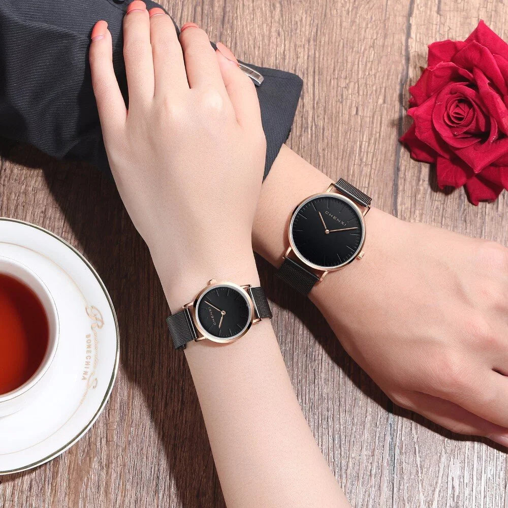 gold Fashion Rose Lover Ladies Watch thin Men Luxury Watches CHENXI Ultra Quartz Dress Woman Watch Elegant Brand Waterproof Top