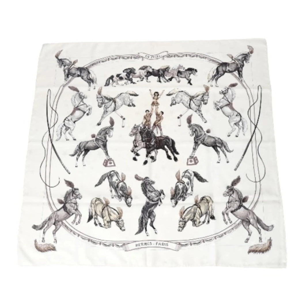 White Hermes 100% Carre90 Scarf (Good) Pre-Owned Silk HERMES