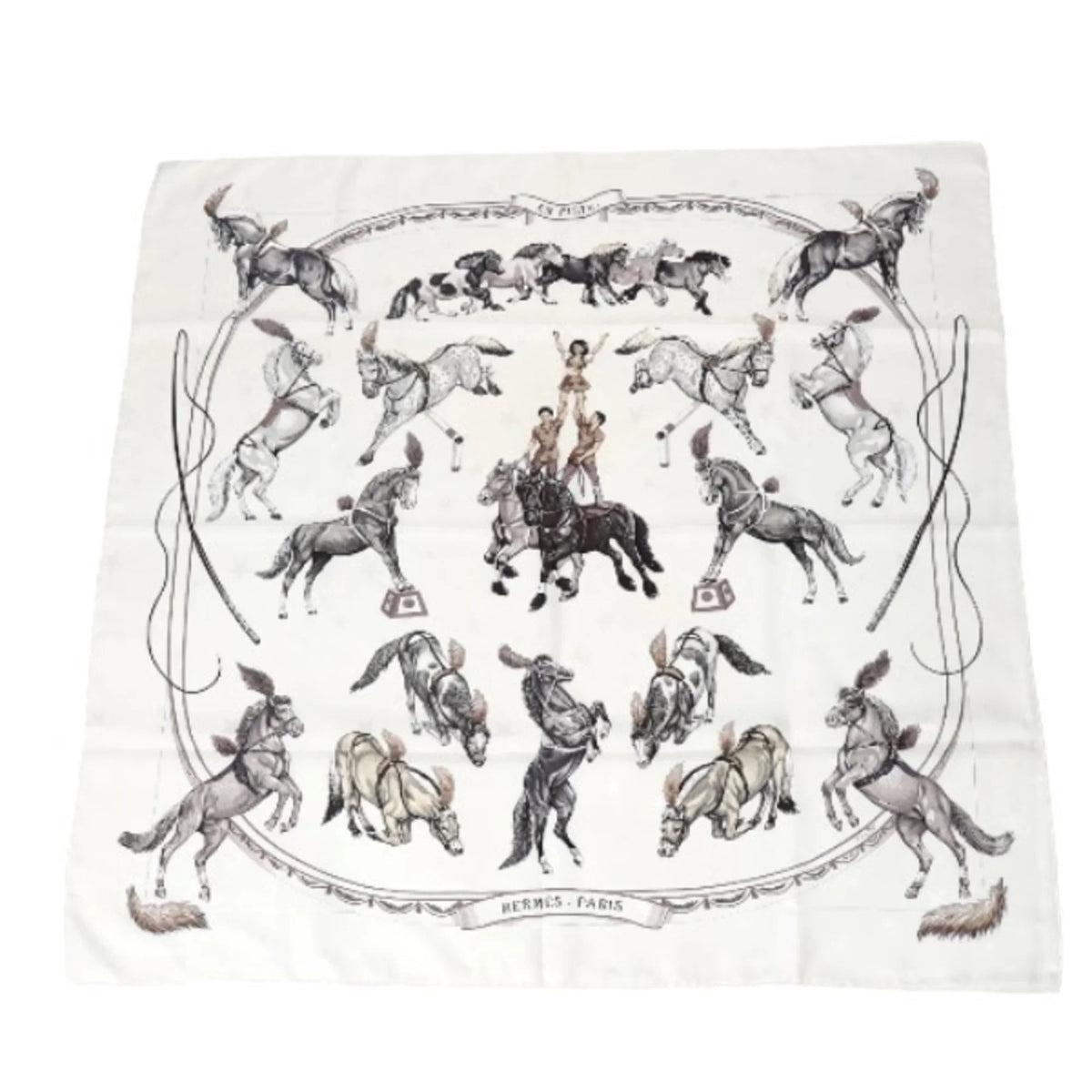White Hermes 100% Carre90 Scarf (Good) Pre-Owned Silk HERMES