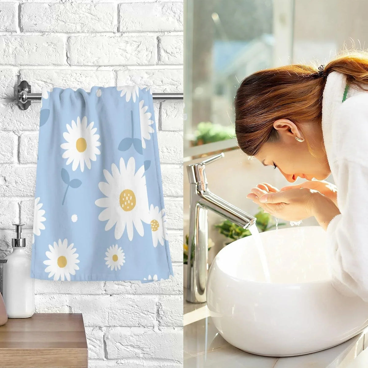 Face Highly Daisy Towel Washcloths, Bath Flower Wellsay Cotton Absorbent Set Pack of Hand 2 Towel- Quick-Dry Blue