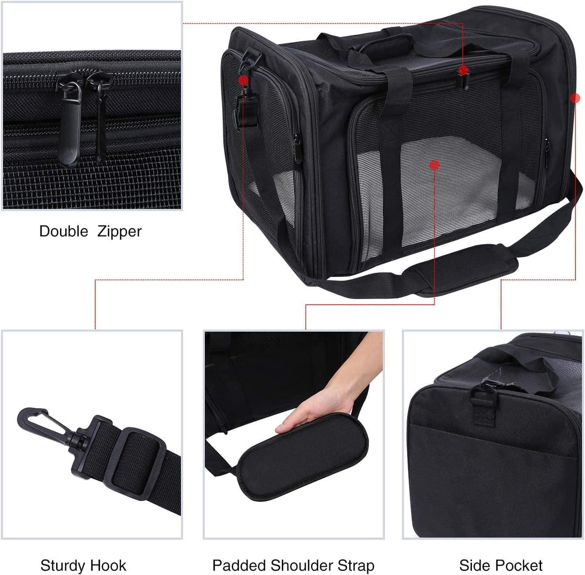 Pet or 2 Small 25 Traveling, Car for Cat Carrier Lineslife Medium Cats lbs, Medium for Black Large Puppy Bag Dog Cats Collapsible Dogs Bag Carrier
