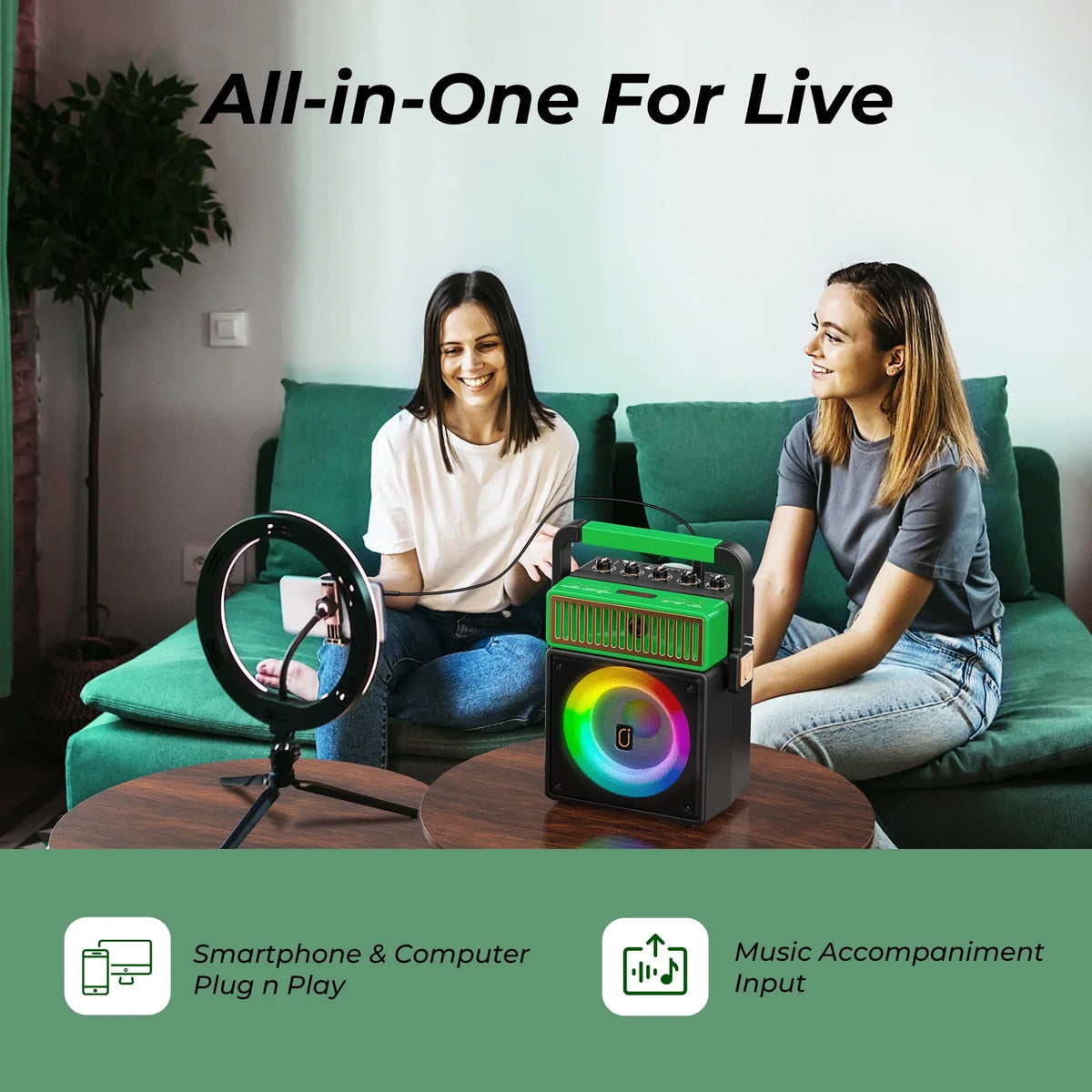 JYX and Karaoke for Mic Bluetooth Karaoke Karaoke with Wireless Machine Microphones, Machine Light, 2 Speaker Karaoke System, Home Adult with Machine (MS73) Singing