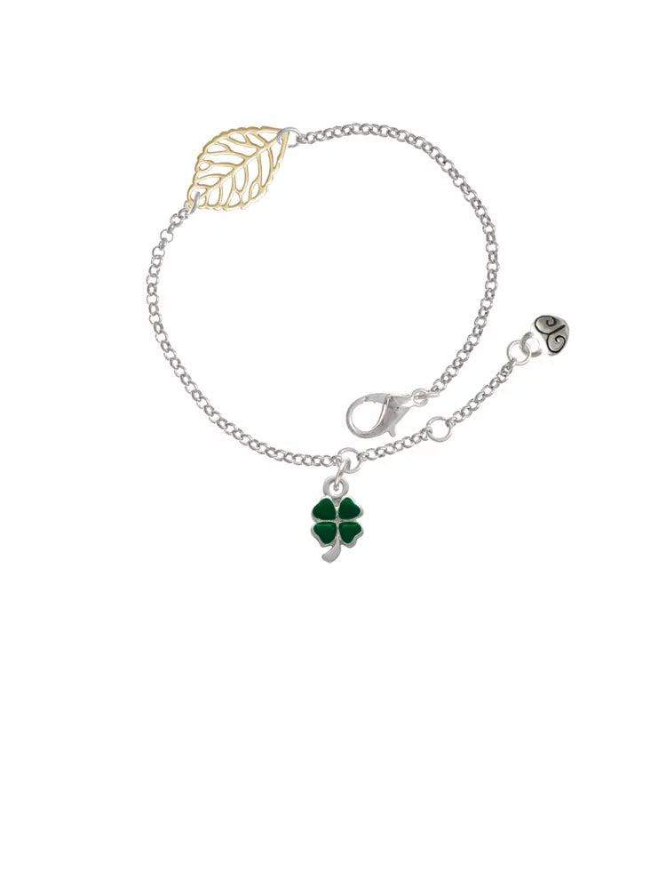 Bracelet, Goldtone Jewelry Leaves - Four Delight 6.25+1.75" Green Mini Silvertone Clover with Heart Leaf Leaf Delicate
