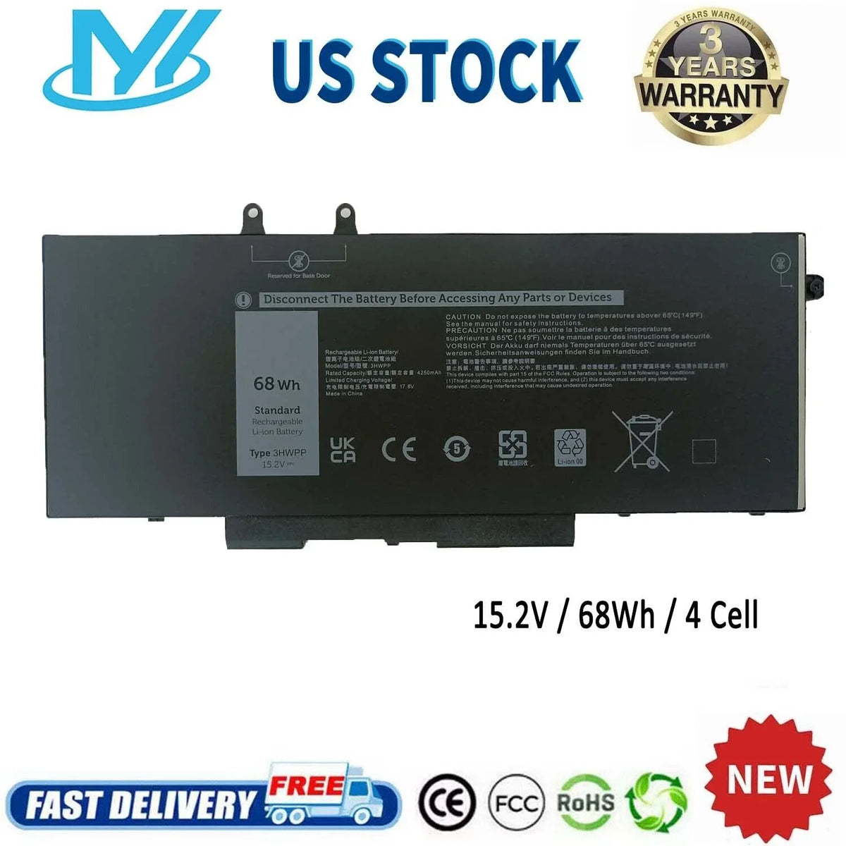 2-in-1 Precision 7500 15.2V 10X1J Inspiron N2NLL 5401 Dell 5411 03HWPP Inspiron 5510 for 5511 2-in-1 Battery ✅68Wh Black 3HWPP 7506 7706 17 Latitude 5410 451-BCMN 5501 3541 3551 1VY7F