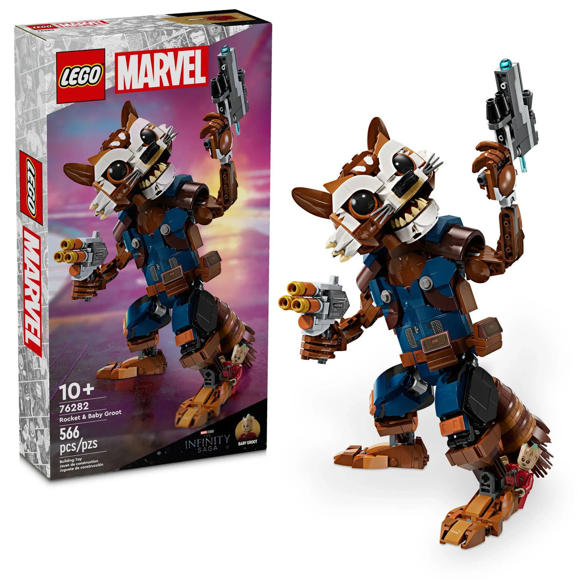 Baby Boys Marvel of Marvel Toy Guardians Buildable 10 Girls Play LEGO Action Groot Up, for for Kids, Rocket Inspired the Ages Display, & and Figure for 76282 and and Galaxy Gift Minifigure, Marvel