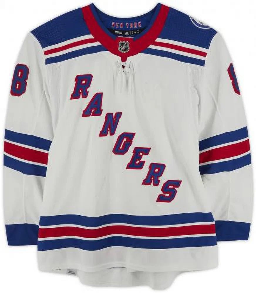Carolina 20, the Stanley Hurricanes Playoffs Jacob 56 the York vs. on White 26 New 30, of 2022 Second During - Fanatics Round 2022 and Cup 18, Trouba Rangers #8 Jersey - Worn Game-Used May Size