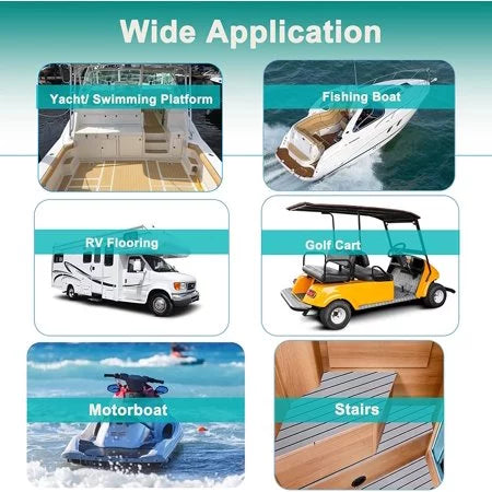 35" Boat Self-Adhesive Teak Non-Skid Mats/Decking Deck Foam Decking Sheet/Carpet Sea for Marine 94"x Faux Flooring RV Fits Pad Boat EVA Yacht HJDECK