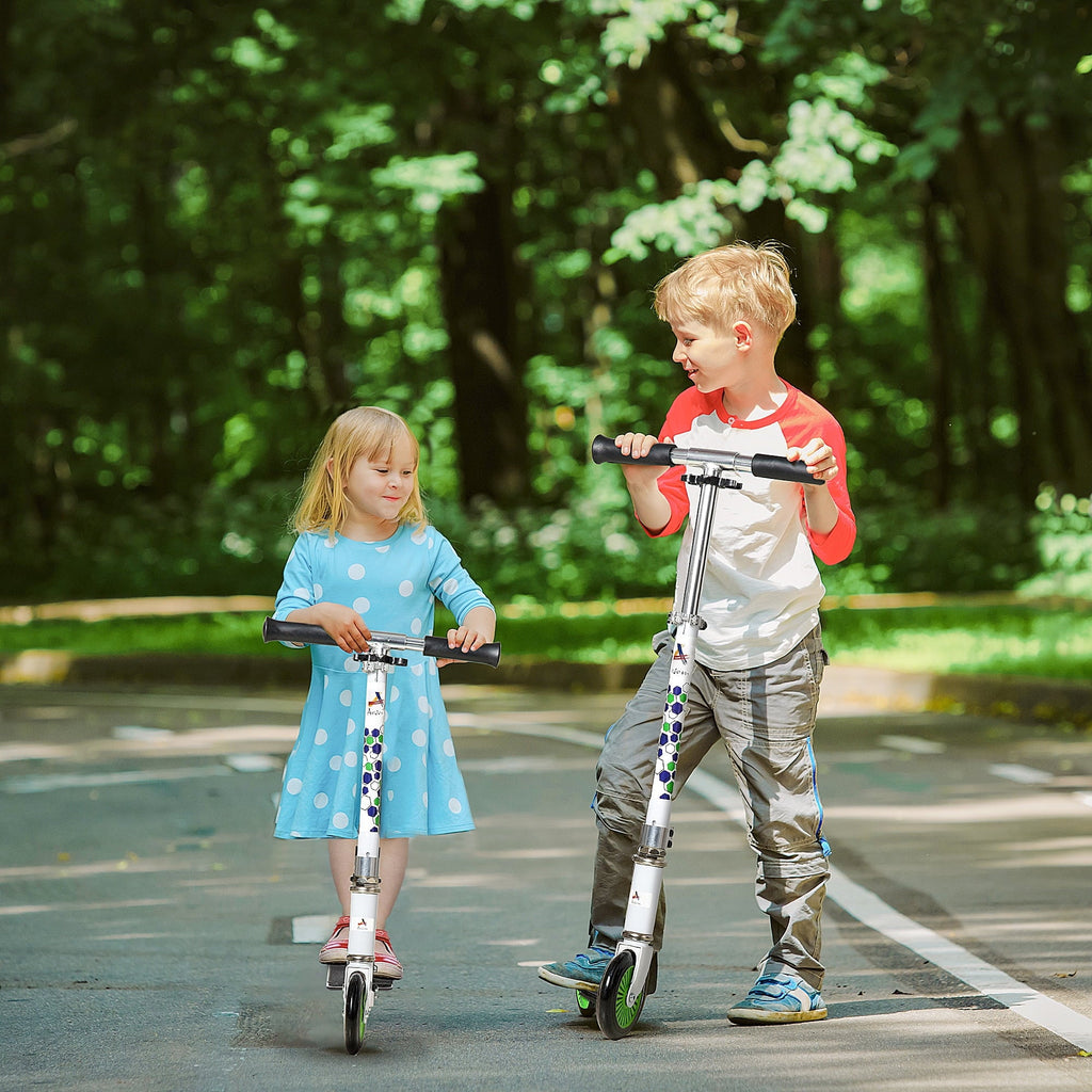 with Durable Push Adjustable Aosom Handlebar, Kids System, One-click Kickstand, Rider Kick and & Wheels Dual Folding Scooter for w/ Girls, Bearings, Sturdy Boys Brake White