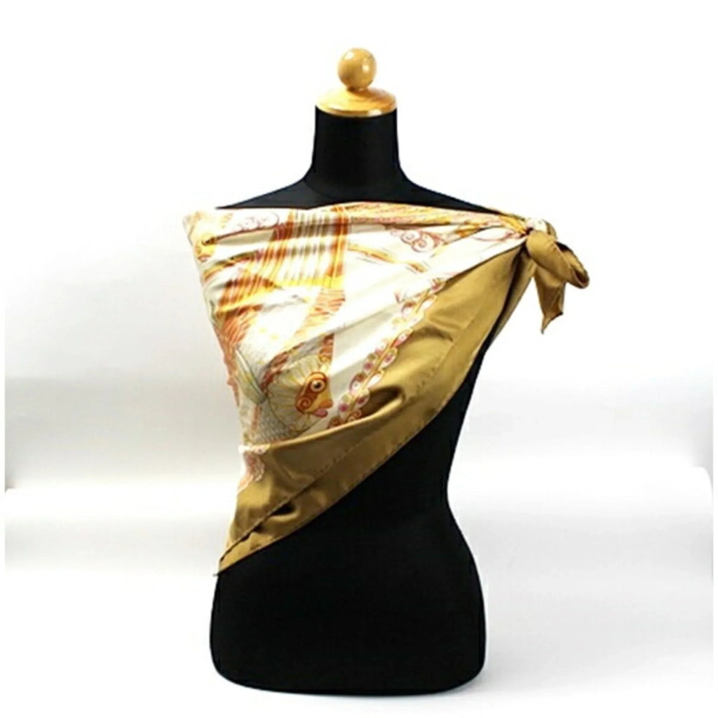 (Good) Scarf FERRAGAMO Salvatore Ferragamo Pattern Muffler Beige Women's Pre-Owned Fish Silk SALVATORE