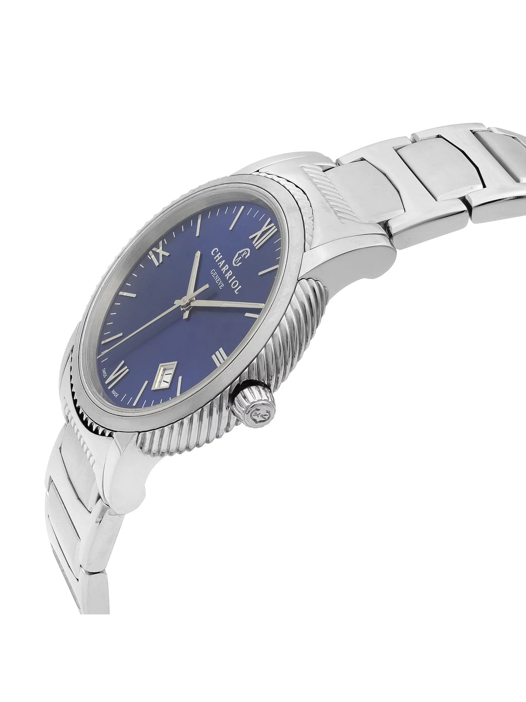 40mm Dial Stainless P40S2.930.002 Parisii Charriol Watch Steel Mens Quartz Blue