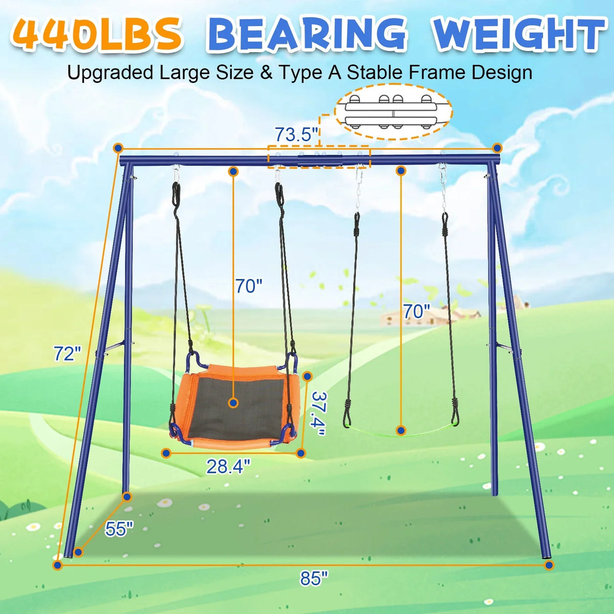 1Saucer Adjustable Set Kids Qhomic 2-in-1 Swing Seat, Set Swing Swing with for Seat Backyards, Swing Outdoor 440lbs Swing 1Belt with & Sets