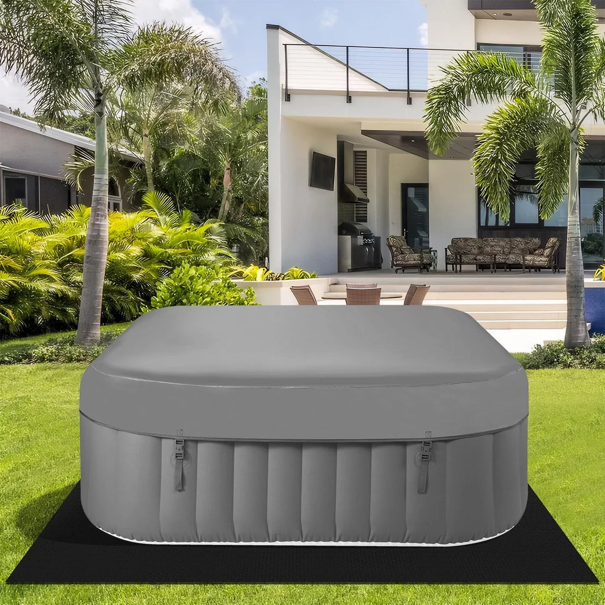Hot Capacity Home Hidden 73''Inflatable Lockable with Storage Hot Spa 910L Jets, Person 130 Outdoor for Tub, 104℉, Max Indoor Mat, Tub Massage 6 Bag, Cover, Machine,