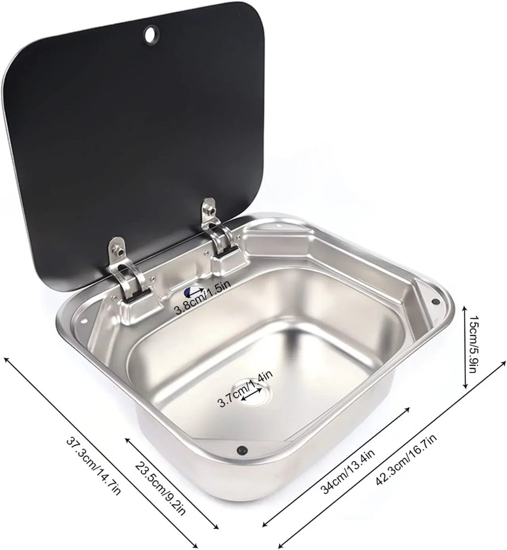 RV Kitchen Hand Lid Hand Sink Outdoor For Wash Kitchen Miumaeov Tempered RV Stainless Caravan, With Glass Basin Single Camper Sink Basin Steel Wash Bowl And Sink