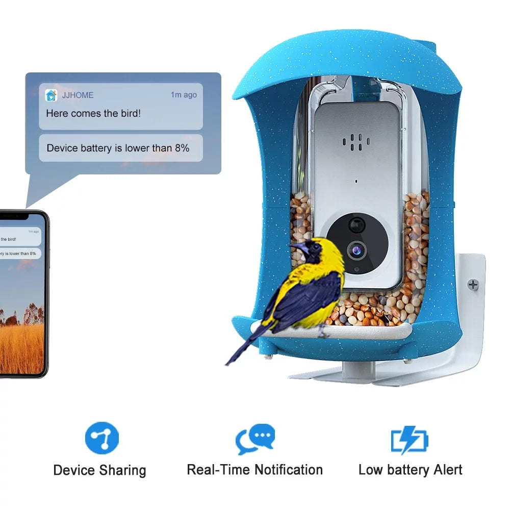 Rechargeable Feeder, Outdoor Feeder Automatic , Bird Wild Bird with Bird Camera, AI Recognition Sensing, House+ Bird Notification, Smart Battery App