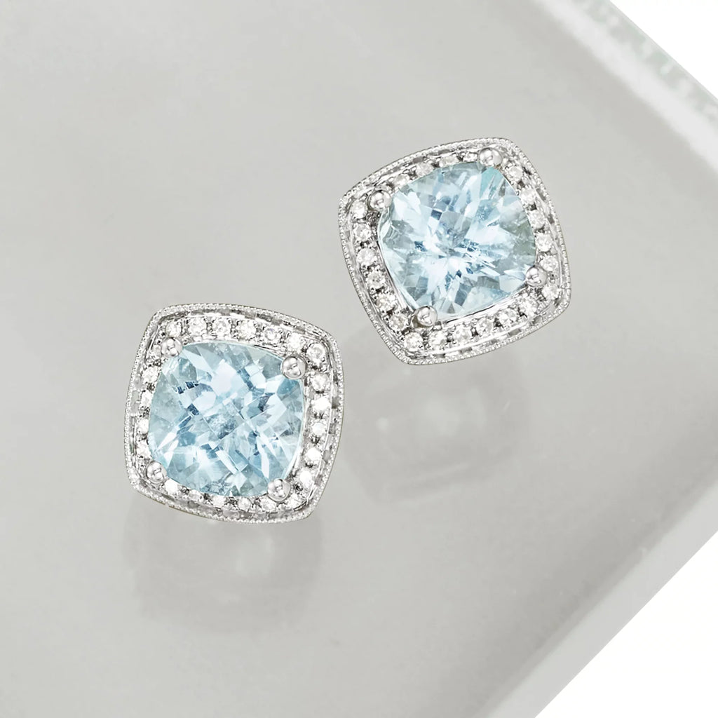 t.w. Gold, t.w. Ross-Simons Women's, Earrings Diamond ct. ct. in .20 and 2.60 White Adult Aquamarine 14kt