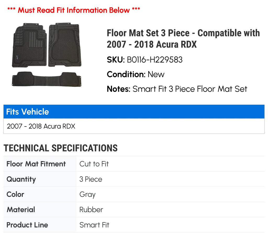 2012 - Piece 2015 2011 Acura RDX Mat - 2017 3 Set 2016 Compatible 2009 2007 2013 Floor 2008 2018 2010 2014 with