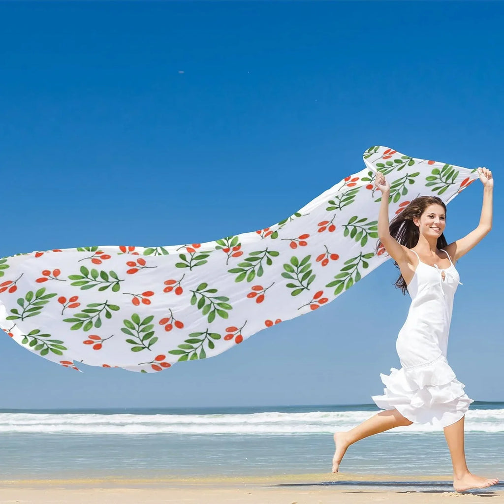Scarf for Watercolor Neck Women Silk Shawl Pattern Lightweight Long Floral on Hyjoy White Girls Scarves Wrap
