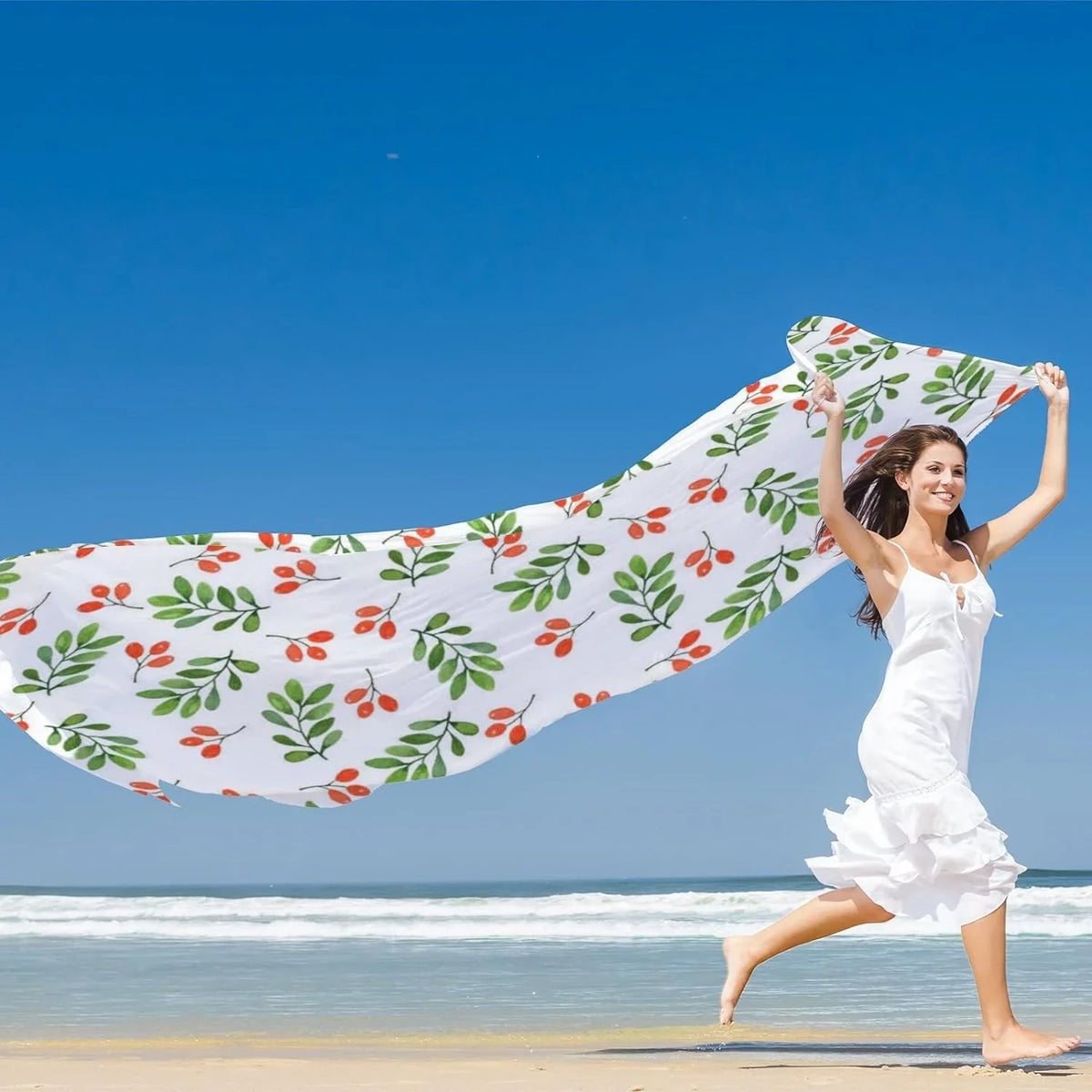 Scarf for Watercolor Neck Women Silk Shawl Pattern Lightweight Long Floral on Hyjoy White Girls Scarves Wrap