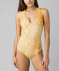 V-Neck (S) prAna Small Triangle High Size Ella Back Cross One Piece Amber Lisbon