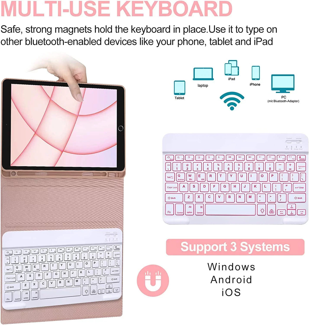 Keyboard Air Apple Kvago Built-in Holder Pencil for Bluetooth Case iPad Keyboard Pink 2022 iPad 5th Gen