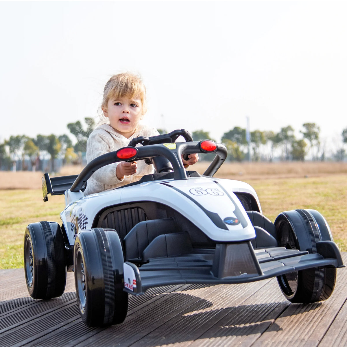 and Ride Operated up on Wheels White 3 W/Remote Battery Blazin' F1 12V Years