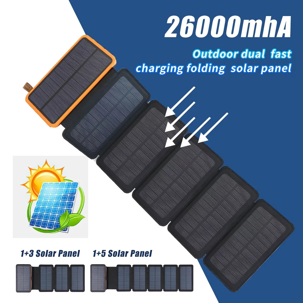 Portable Panel For Phone Battery Folding Charger Bank Power 26000mAh External Cell Solar Flashlight 6 with Solar