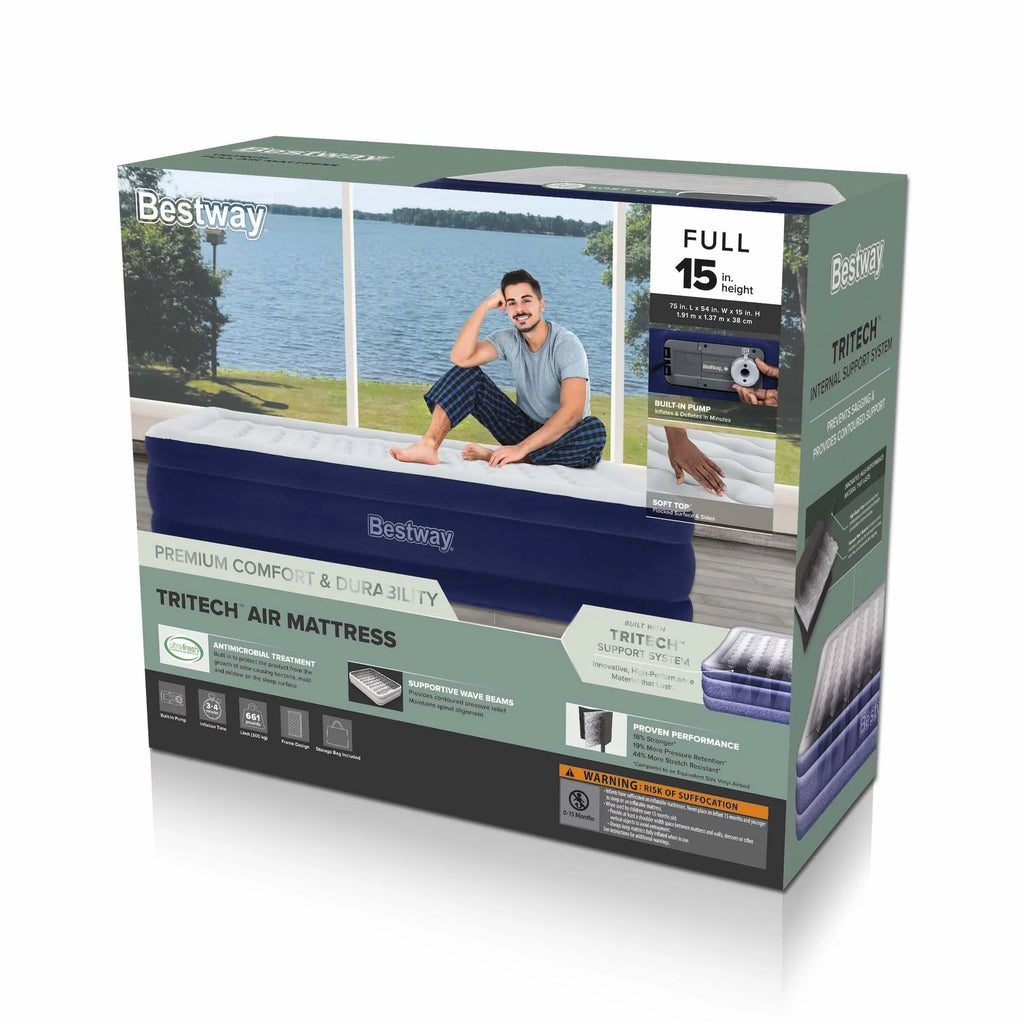 with 15" Full Bestway AC Air Pump, Coating Built-in Antimicrobial Tritech Mattress