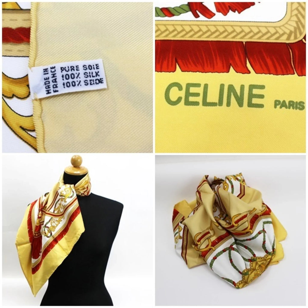 Pre-Owned muffler scarf yellow ladies silk CELINE Celine (Good)