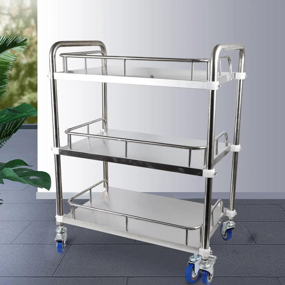 Mobile with Lab Steel Utility for 3 Use Stainless Cart Silver Trolley Restaurant Cart Shelf Household Layers Hotel Multifunction Wheels Rolling Cart Home Silent Shelves Serving Locking Storage