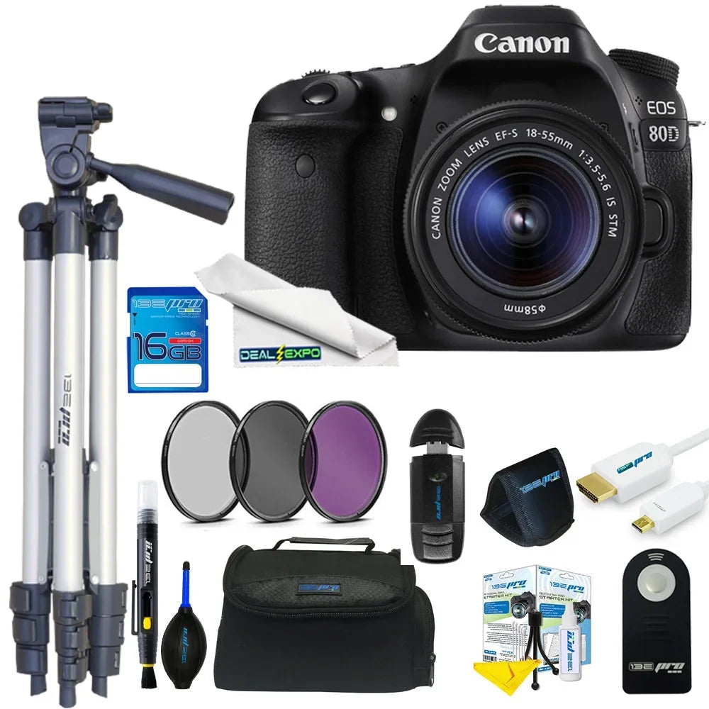 Kit 16GB Canon Lens Camera Basic Expo 18-55mm EOS with DSLR + 80D