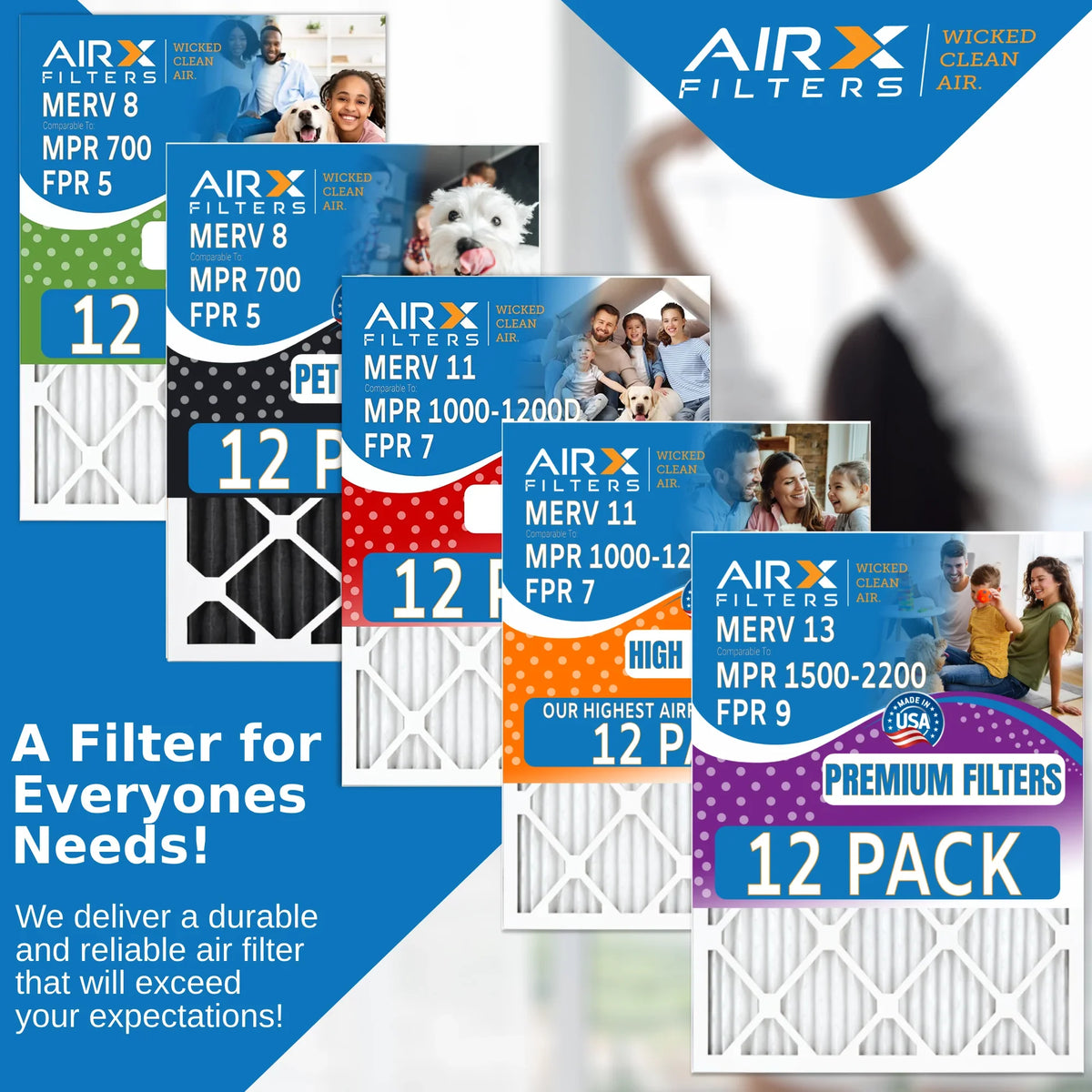 AIRX AIR. 12 WICKED USA MERV 7 to 18x24x2 Furnace Pack by Air of FPR 11 in FILTERS CLEAN Filter Filters MPR Made 1000, 1200 MPR & Rating, - Comparable