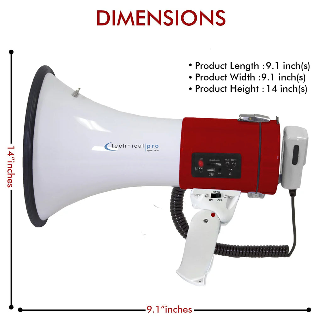 Microphone, Police for Professional Strap Pro Voice Speaker - w/Detachable leading Cheer Bullhorn PA 75-Watt Megaphone - And Portable Detachable Red Outdoor Bullhorn Technical Lightweight Siren