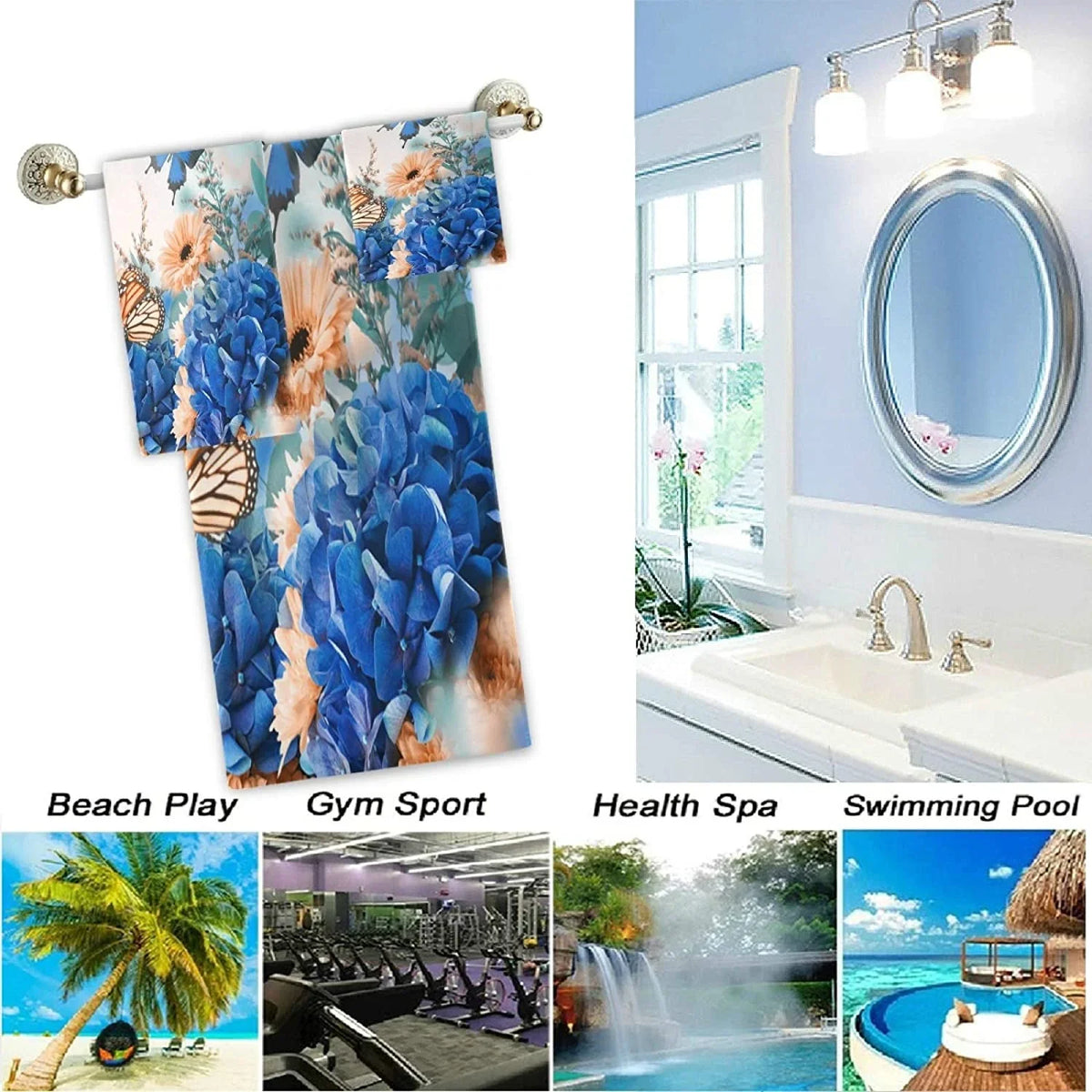 and Washcloth, Soft Hand Towel+1 Flowers Bath Gym, of 1 Hotel, 3 Towels, Butterfly Kitchen Beautiful Luxury Spa Towel+1 for Multipurpose Bathroom, Wellsay Decorative Set Shrubs