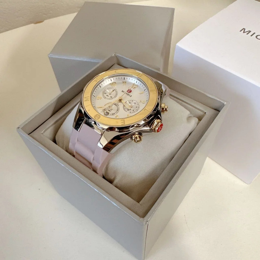 Silver Gold Michele Watch Bean Jelly Tone MWW12F000105 Two Tahitian Pink