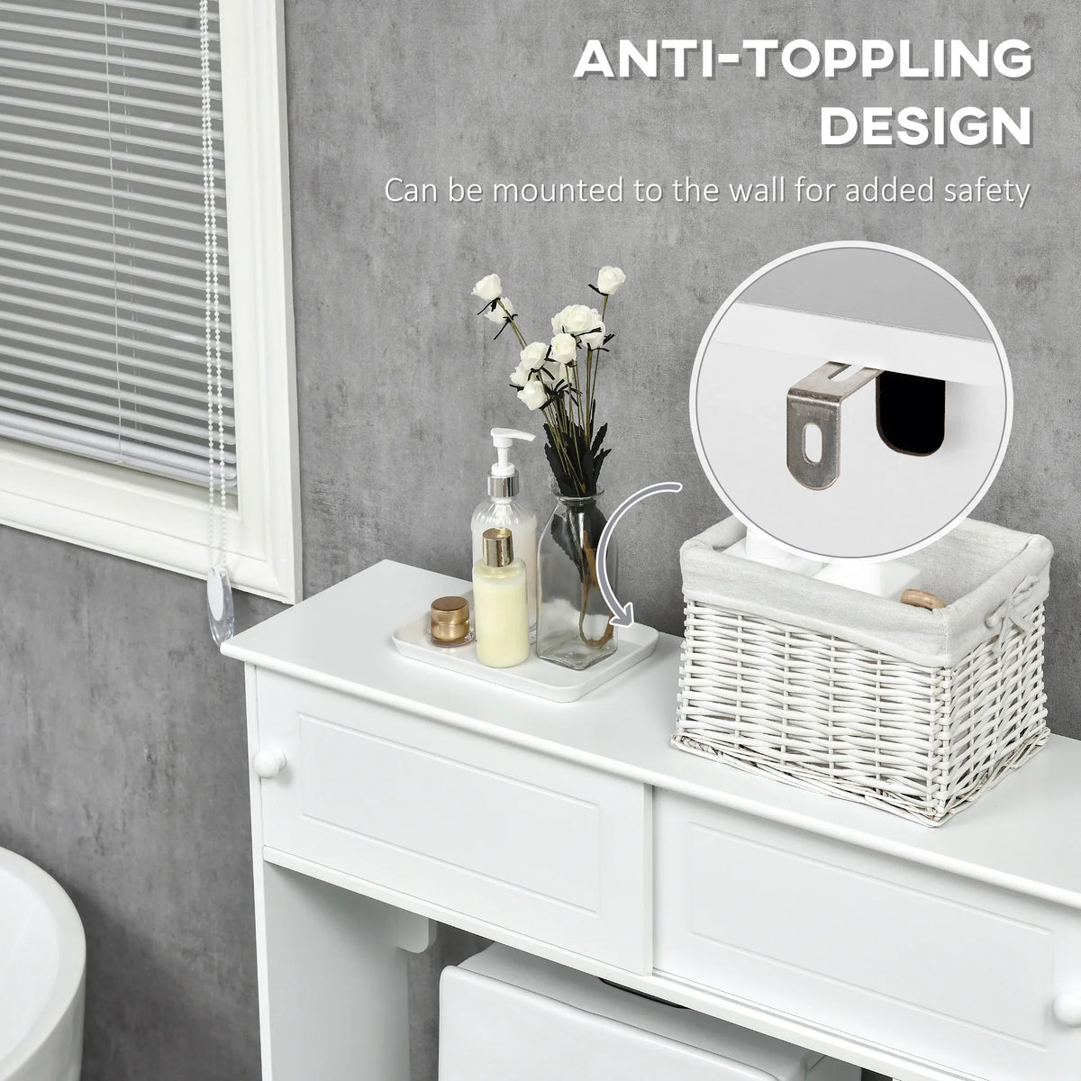 Shelves, Over Storage Toilet Toilet Rack, Organizer Freestanding White kleankin Adjustable Bathroom with the Cabinet, Bathroom