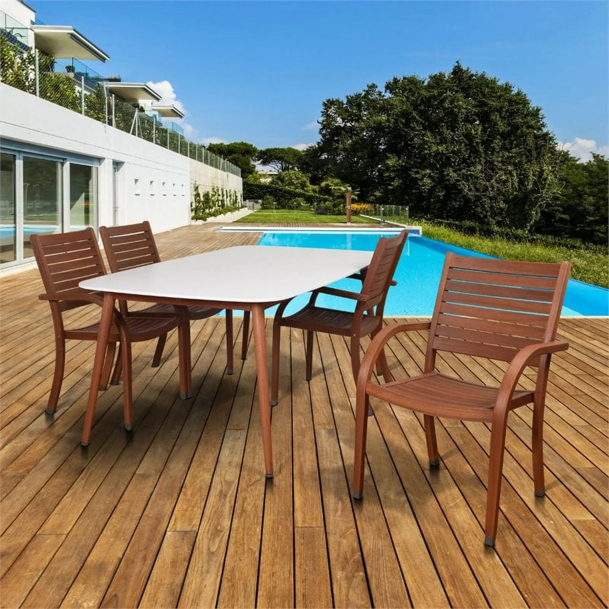Piece International Charlotte in Dining White Patio Deluxe 5 Amazonia Set Home