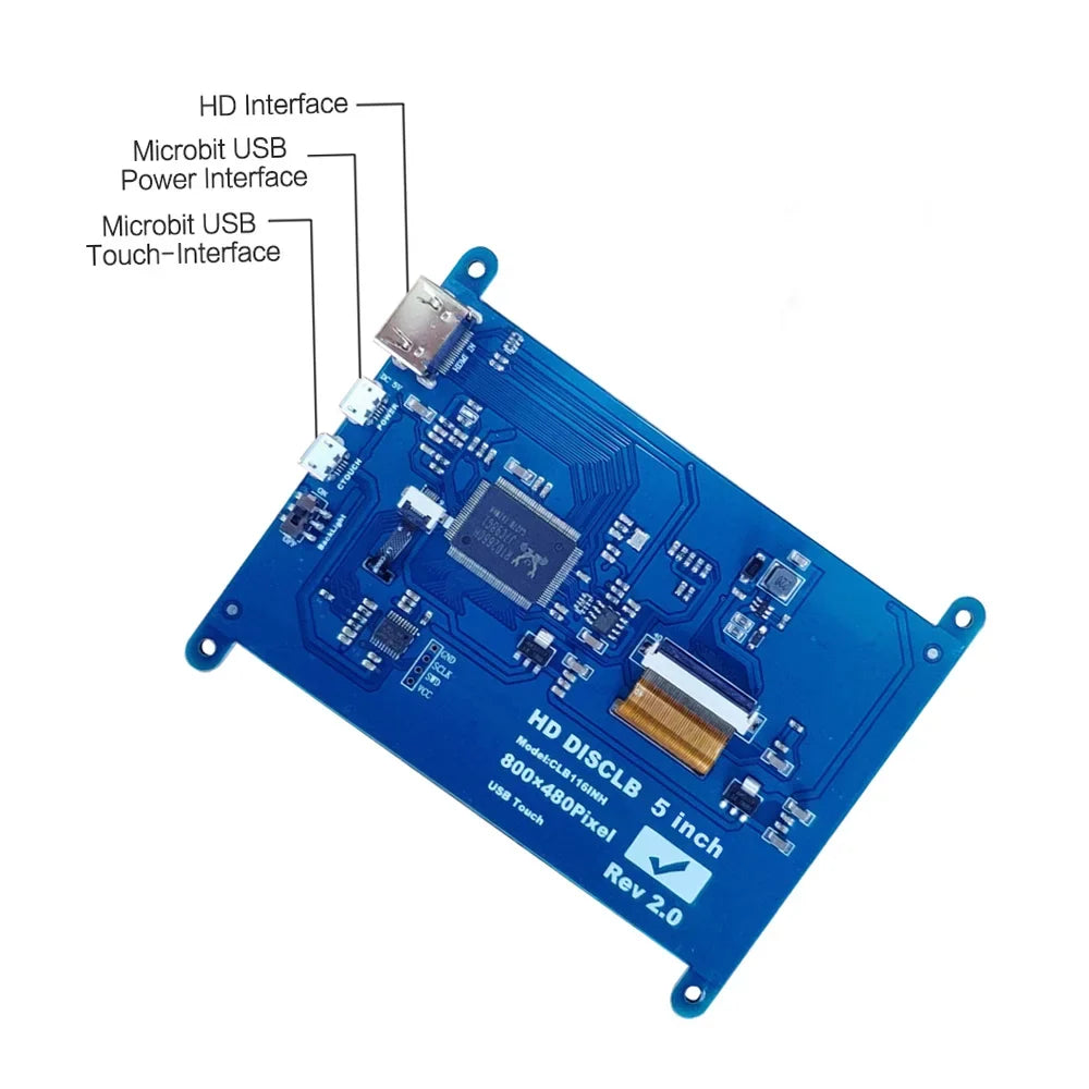 Portablewith Raspberry InchCapacitive Compatible 5 Arealer Display Tool Touchscreen USBInterface with Pi 800*480 Resolution Small