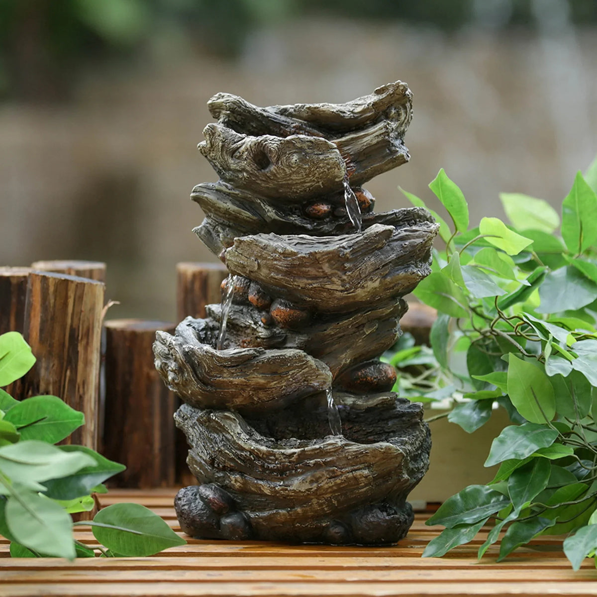 Cascading Tabletop Wood-Look 9x5x14 Fountain Your Enhance Space - 4-Tier inches -