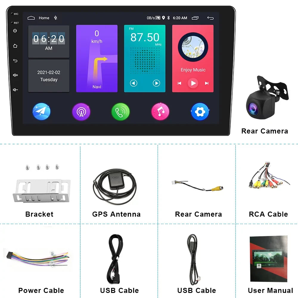 Link inch Din Rear Radio View Stereo Car Mirror Player 11 MP5 Car with Double Touch 10 Screen Car HD Android Podofo Bluetooth AHD GPS 10.1 inch Camera