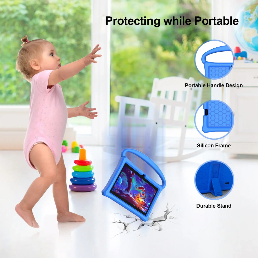 for Protective Kid-Proof Apps Parental Android 32GB Tablet, 2GB BAKEN 11 Case, Tablet Google Play(Blue) Tablet, Learning 7 Children Bluetooth, Toddlers Pre-Installed Control RAM inch ROM, Kids WiFi6,