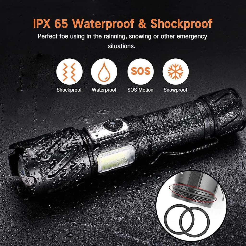 15000 6 2 Super Flashlight Zoomable, With Lumen Light, Modes Torch, Rechargeable High Adjustable Water Magnetic Torch, Tactical Bright Flashlight, Cob