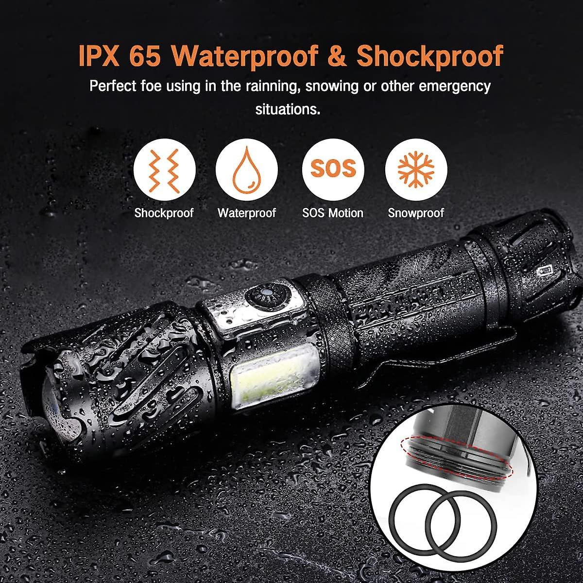 15000 6 2 Super Flashlight Zoomable, With Lumen Light, Modes Torch, Rechargeable High Adjustable Water Magnetic Torch, Tactical Bright Flashlight, Cob